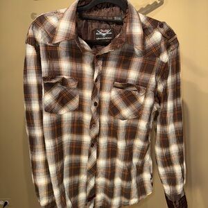 Fender Button-Up Long Sleeve Men’s Collared Shirt, Embroidered Cross, Large